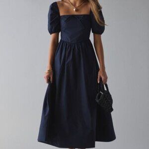 Urban Outfitters Square-Neck Puff Sleeve Cotton Midi Dress (xs)